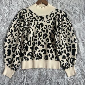 525 Sweater Womens Medium Leopard Print Mock Neck Balloon Sleeve Indie Granola